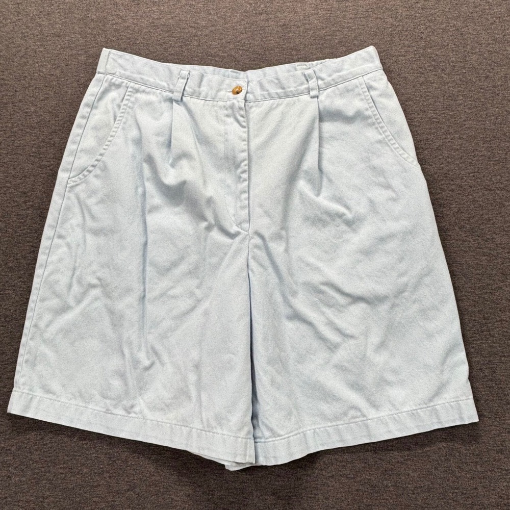 Orvis Shorts Womens 12 Pleated Cotton Blend Blue Casual Side Pockets Made in USA